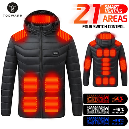 TODWARM Heated Jacket 26 Areas Winter Men's Women's Motorcycle Jacket USB Electric Heating Jacket Heated Vest Moto Thermal Cloth
